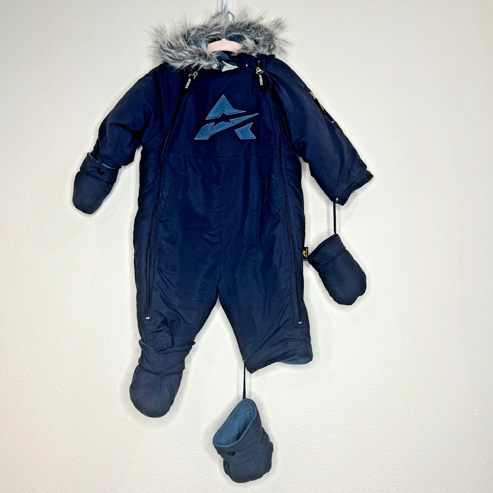 AVIREX Tactical Systems Snowsuit 18M Navy Blue Hooded Attached Booties Mittens‎
